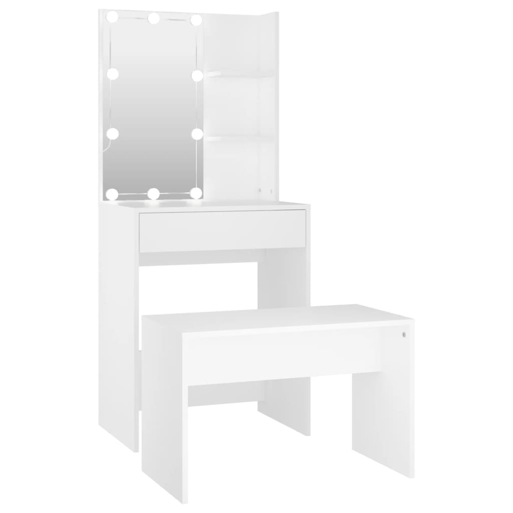 Set Tavolo da Toeletta Bianco con LED in Legno Multistratocod mxl 73592