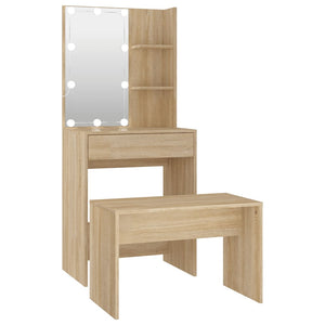 Set Tavolo da Toeletta con LED Rovere Sonoma Legno Multistrato 3114133