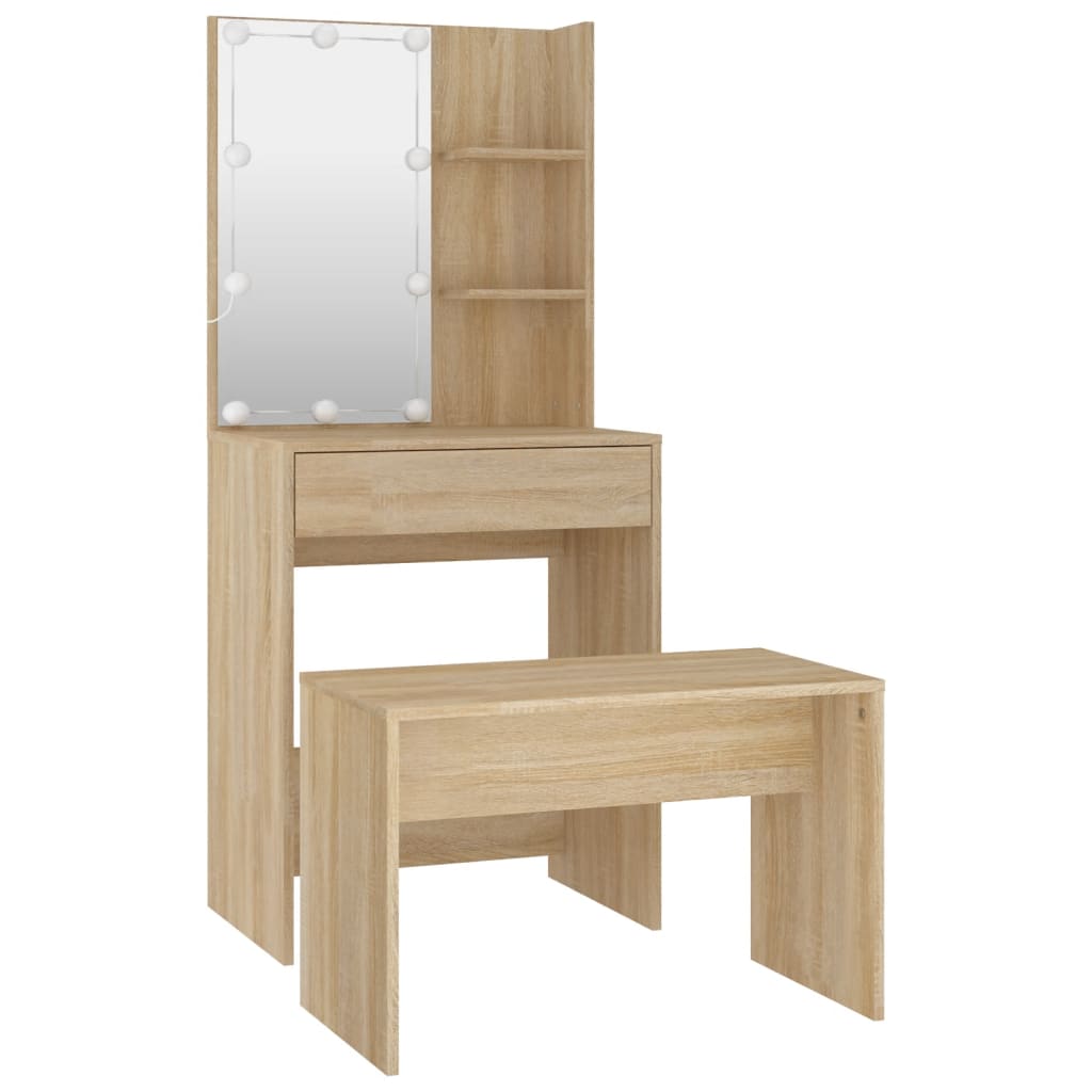 Set Tavolo da Toeletta con LED Rovere Sonoma Legno Multistrato 3114133