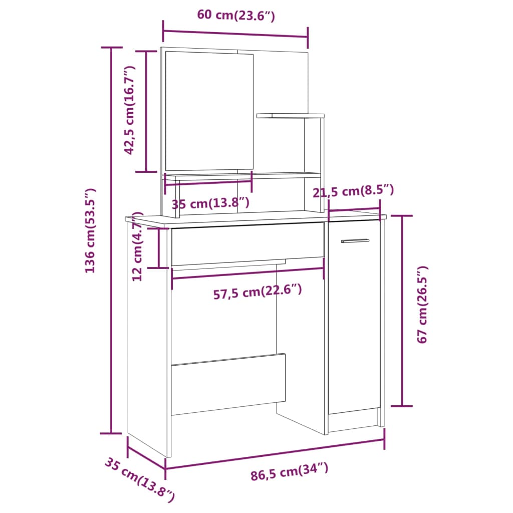 Set Tavolo da Toeletta Bianco 86,5x35x136 cm 3114147