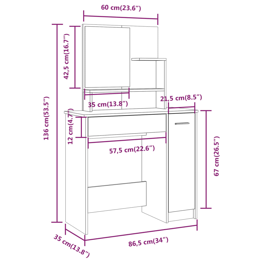 Set Tavolo da Toeletta Rovere Sonoma 86,5x35x136 cm 3114149