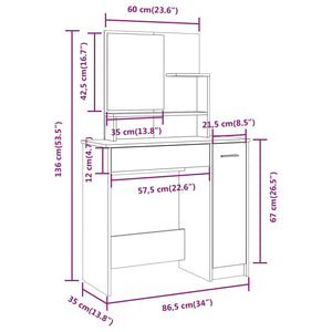 Set Tavolo da Toeletta Grigio Cemento 86,5x35x136 cm cod mxl 58460