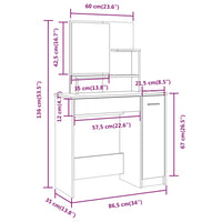 Set Tavolo da Toeletta Rovere Fumo 86,5x35x136 cm 3114152