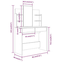 Set Tavolo da Toeletta Sonoma 96x40x142 cm cod mxl 58461