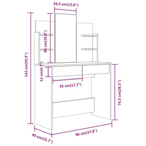 Set Tavolo da Toeletta Grigio Cemento 96x40x142 cm 3114158