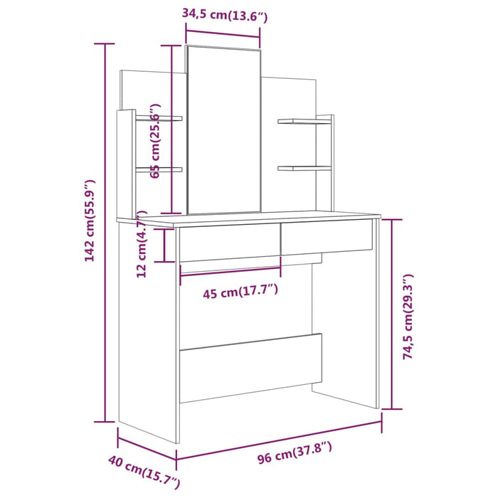 Set Tavolo da Toeletta Grigio Sonoma 96x40x142 cm 3114161