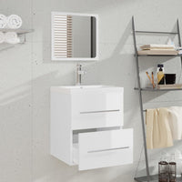 Mobile Bagno e Lavabo Integrato Bianco Lucido Legno Multistrato 3114167