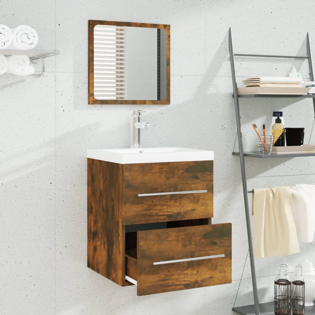 Mobile Bagno con Lavabo Integrato Rovere Fumo Legno Multistrato 3114168