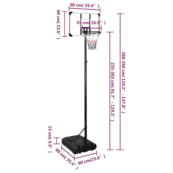 Supporto per Pallacanestro Trasparente 280-350 cm Policarbonato 3107833