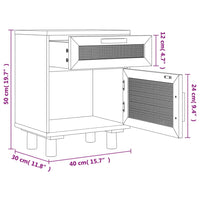 Comodini 2 pz Bianchi Legno Massello di Pino e Rattan Naturale 345607