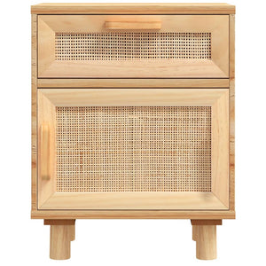 Comodini 2 pz Marroni Legno Massello di Pino e Rattan Naturale 345611