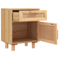 Comodini 2 pz Marroni Legno Massello di Pino e Rattan Naturale 345611