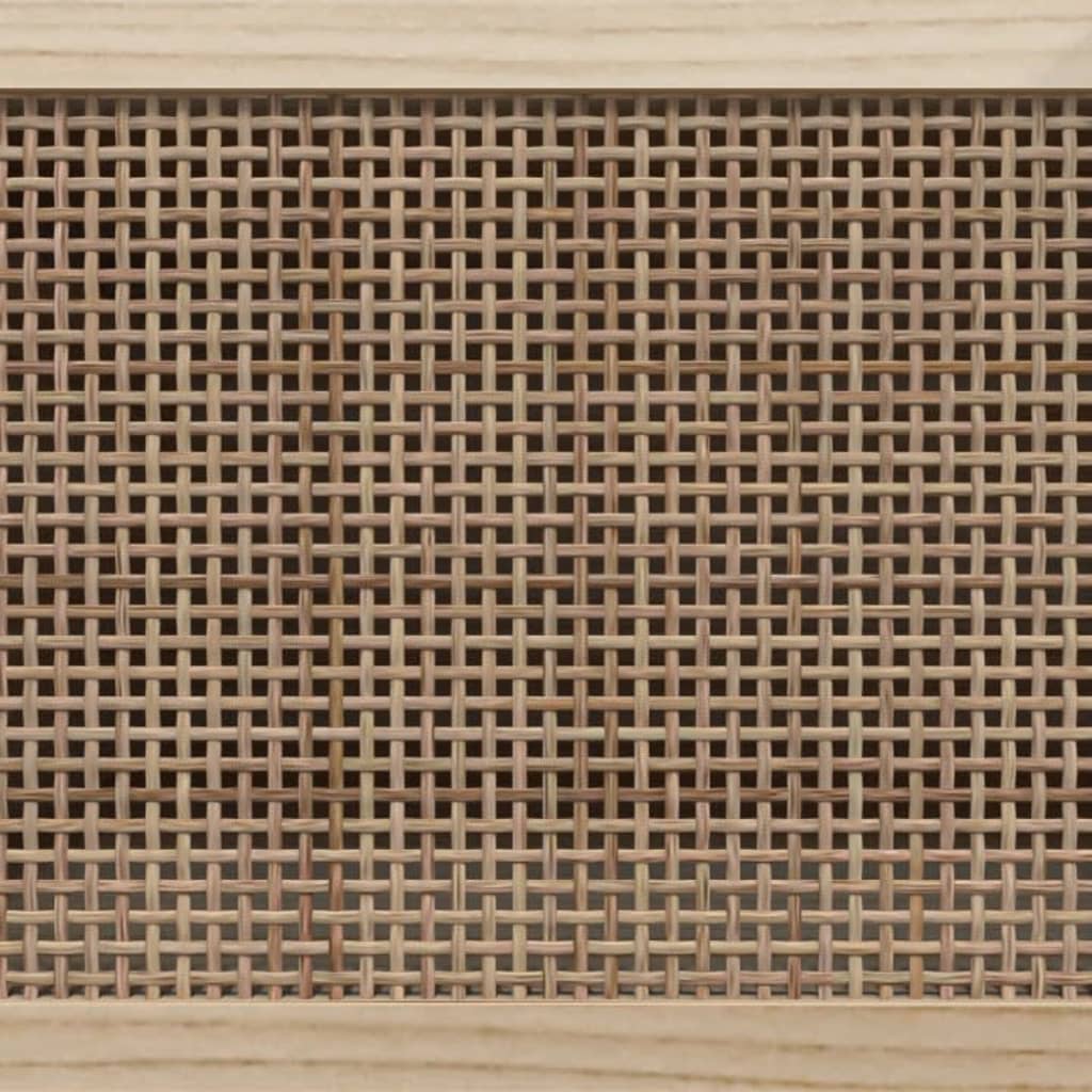 Mobile TV Bianco 80x30x40 cm Massello Pino e Rattan Naturale 345612