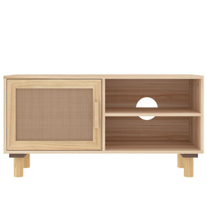 Mobile TV Marrone 80x30x40 cm Massello Pino e Rattan Naturale cod mxl 19666