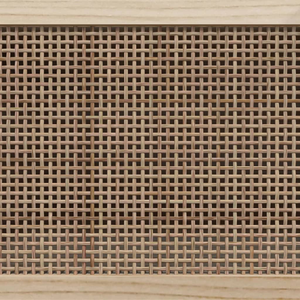 Mobile TV Bianco 105x30x40 cm Massello Pino e Rattan Naturale