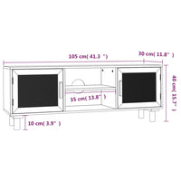 Mobile TV Bianco 105x30x40 cm Massello Pino e Rattan Naturale