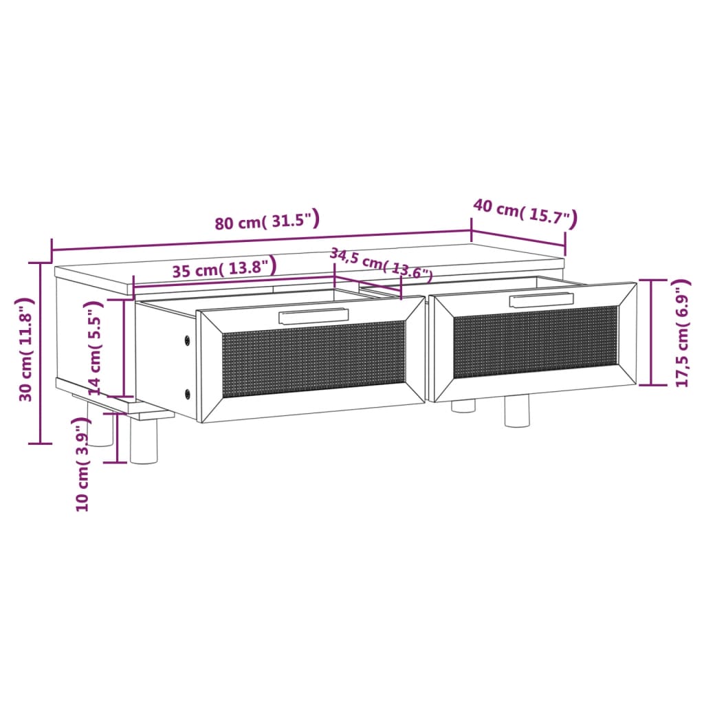 Tavolino Bianco 80x40x30cm Legno Multistrato e Massello di Pino 345621