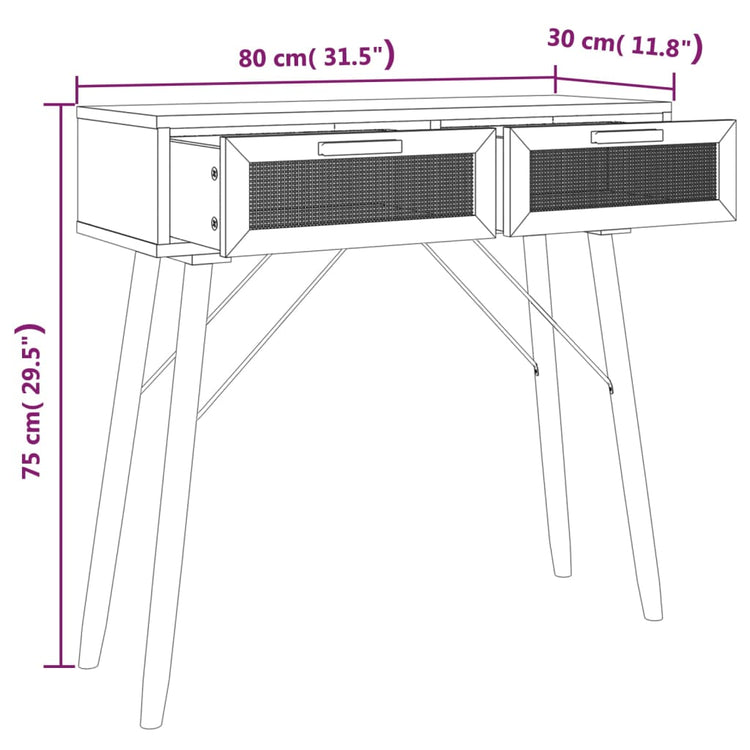 Tavolo Consolle Marrone 80x30x75 Massello Pino Rattan Naturale 345626