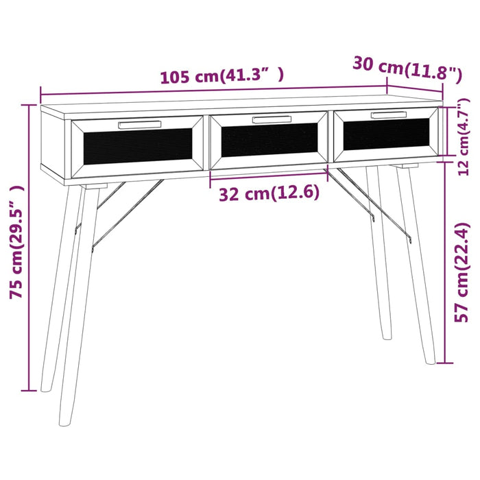 Tavolo Consolle Bianco 105x30x75 Massello Pino Rattan Naturale cod mxl 17890