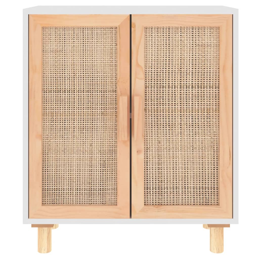 Credenza Bianca 60x30x70 cm Legno Massello Pino Rattan Naturale cod mxl 12736