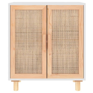 Credenza Bianca 60x30x70 cm Legno Massello Pino Rattan Naturale cod mxl 12736