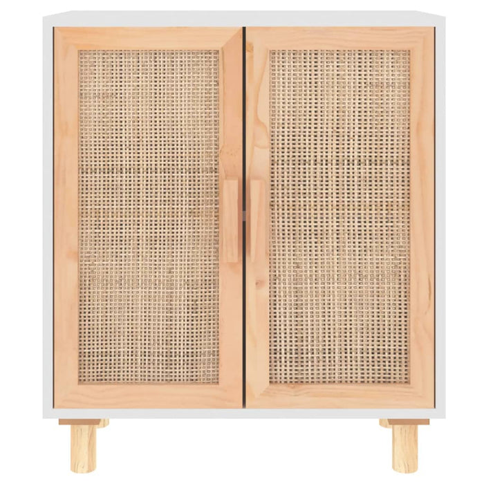 Credenza Bianca 60x30x70 cm Legno Massello Pino Rattan Naturale cod mxl 12736