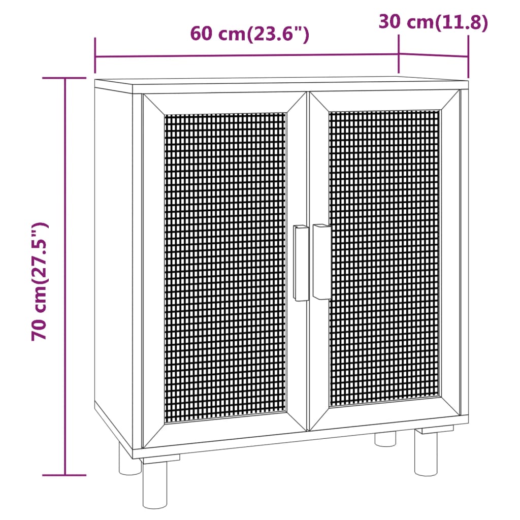 Credenza Bianca 60x30x70 cm Legno Massello Pino Rattan Naturale cod mxl 12736