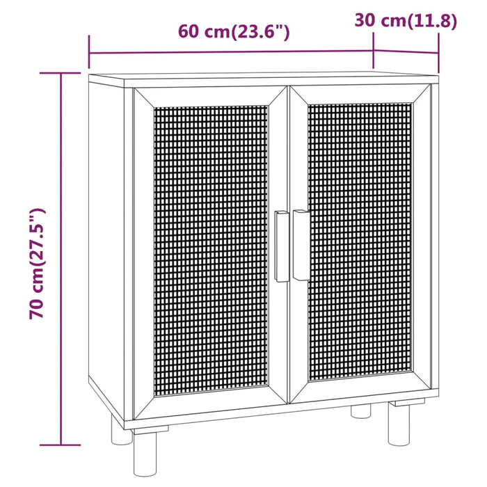 Credenza Bianca 60x30x70 cm Legno Massello Pino Rattan Naturale cod mxl 12736