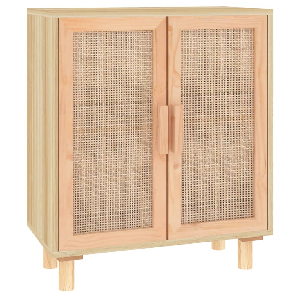 Credenza Marrone 60x30x70cm Legno Massello Pino Rattan Naturale cod mxl 12486