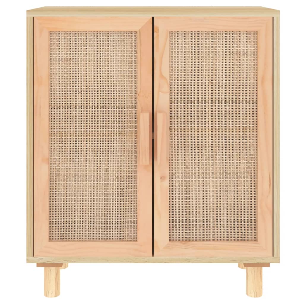 Credenza Marrone 60x30x70cm Legno Massello Pino Rattan Naturale cod mxl 12486