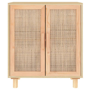 Credenza Marrone 60x30x70cm Legno Massello Pino Rattan Naturale cod mxl 12486