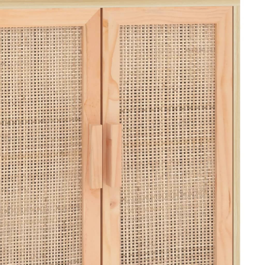 Credenza Marrone 60x30x70cm Legno Massello Pino Rattan Naturale cod mxl 12486