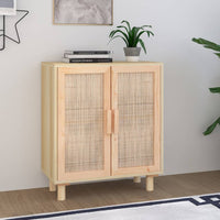 Credenza Marrone 60x30x70cm Legno Massello Pino Rattan Naturale cod mxl 12486