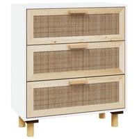 Credenza Bianca 60x30x70 cm Legno Massello Pino Rattan Naturale cod mxl 7714