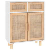 Credenza Bianca 60x30x75 cm Legno Massello Pino Rattan Naturale 345636