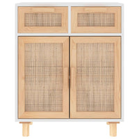 Credenza Bianca 60x30x75 cm Legno Massello Pino Rattan Naturale cod mxl 17961