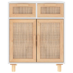 Credenza Bianca 60x30x75 cm Legno Massello Pino Rattan Naturale cod mxl 17961