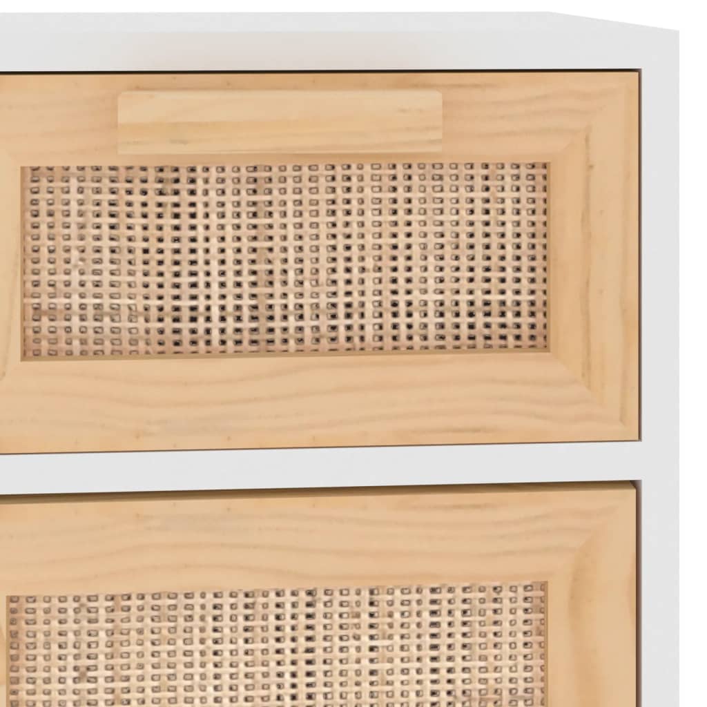 Credenza Bianca 60x30x75 cm Legno Massello Pino Rattan Naturale cod mxl 17961