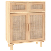 Credenza Marrone 60x30x75cm Legno Massello Pino Rattan Naturale cod mxl 65493