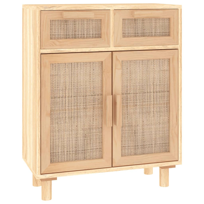 Credenza Marrone 60x30x75cm Legno Massello Pino Rattan Naturale cod mxl 65493