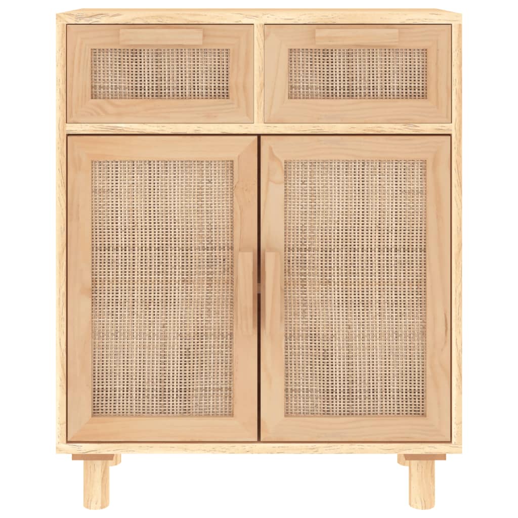 Credenza Marrone 60x30x75cm Legno Massello Pino Rattan Naturale cod mxl 65493