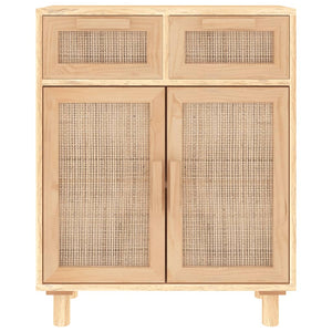 Credenza Marrone 60x30x75cm Legno Massello Pino Rattan Naturale cod mxl 65493