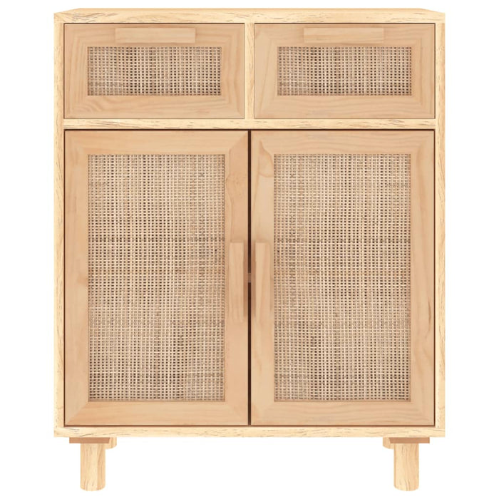 Credenza Marrone 60x30x75cm Legno Massello Pino Rattan Naturale cod mxl 65493