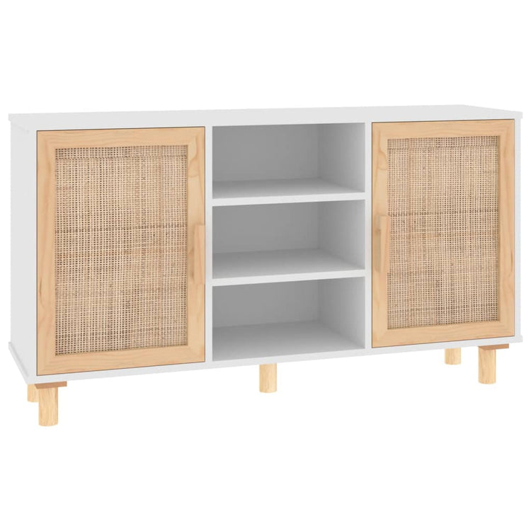 Credenza Bianca 105x30x60cm Legno Massello Pino Rattan Naturale cod mxl 20936