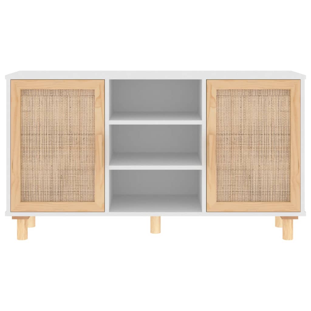 Credenza Bianca 105x30x60cm Legno Massello Pino Rattan Naturale cod mxl 20936