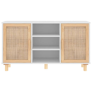 Credenza Bianca 105x30x60cm Legno Massello Pino Rattan Naturale cod mxl 20936