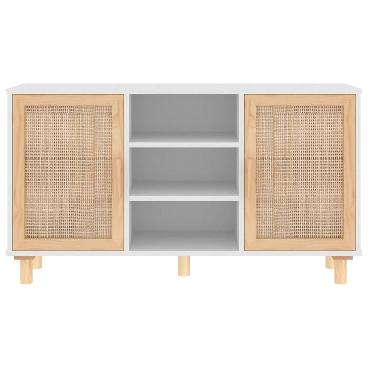 Credenza Bianca 105x30x60cm Legno Massello Pino Rattan Naturale cod mxl 20936