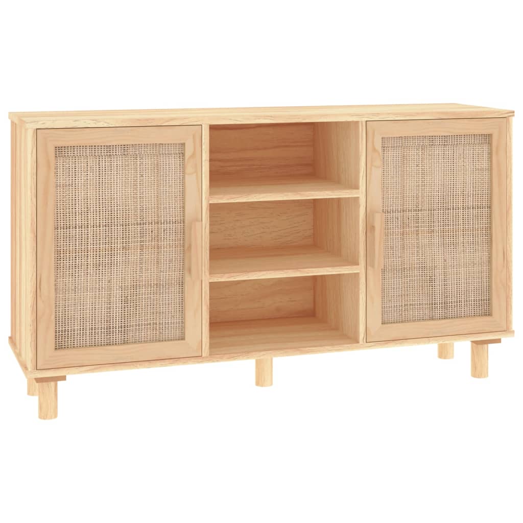 Credenza Marrone 105x30x60cm Massello di Pino e Rattan Naturalecod mxl 103093