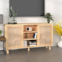 Credenza Marrone 105x30x60cm Massello di Pino e Rattan Naturalecod mxl 103093