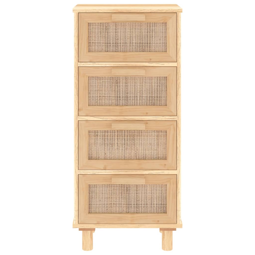 Credenza Marrone 40x30x90cm Legno Massello Pino Rattan Naturale cod mxl 12476